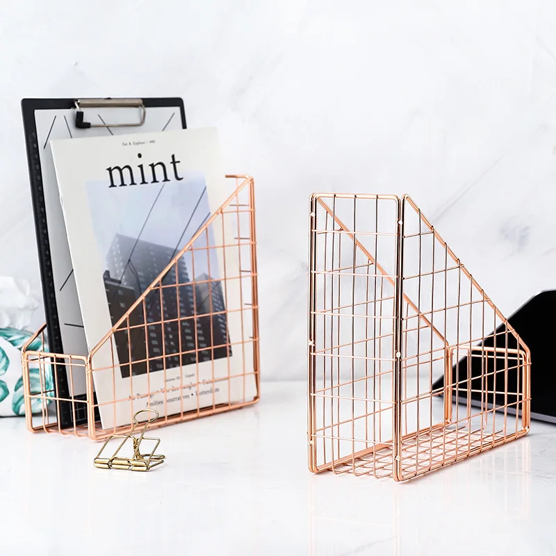Classic-Electroplated Iron Book Holder Desktop Shelf File Magazine Book Stand Office Home Stationery Organizer Holder