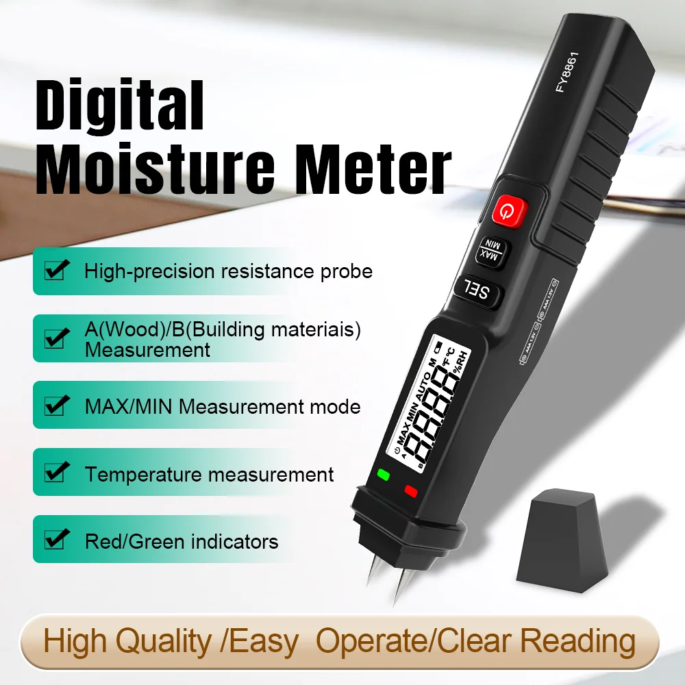 MASTFUYI F  Digital Moisture Meter 2 Probes Timber Building Materials Hygrometer Wood Humidity Tester Timber Damp Detector