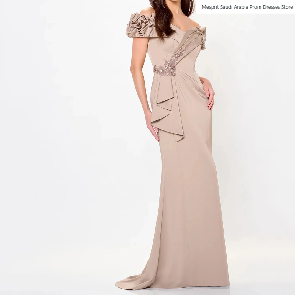 

Women's Mermaid Evening Dresses Floor-length Off The Shoulder Sleeveless Prom Gown Fashion Sequined Flowers Customized Gowns