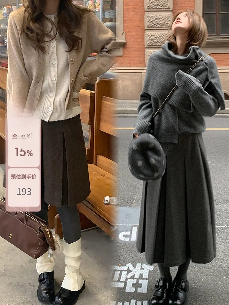 

Юбка Miaolab винтажного стиля, из шерстяной смеси, с завышенной талией, А-силуэт, женская, из полиэстера и шерсти, плиссированная, с боковой молнией