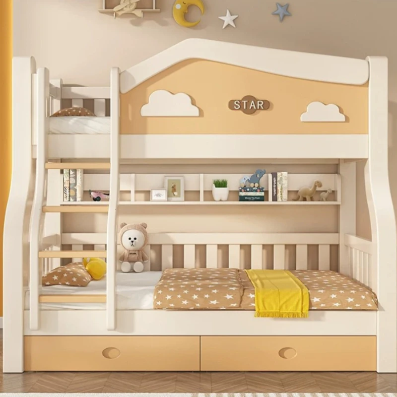 Luxury Frame Loft Bunk Bed Wooden Queen Hotel Bed 2 People Single Bed Kids With Drawer Storage King Size Bedroom Furniture