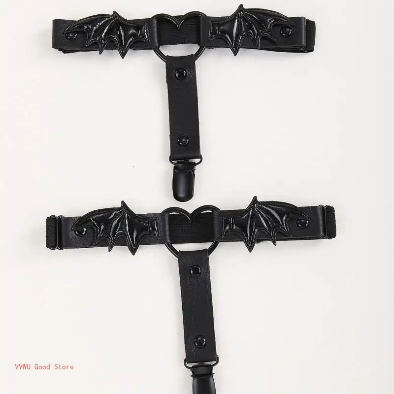 Elastic PU Leather Leg Harness Garter Bat Wing Decor Decor Gothic Thigh Clips