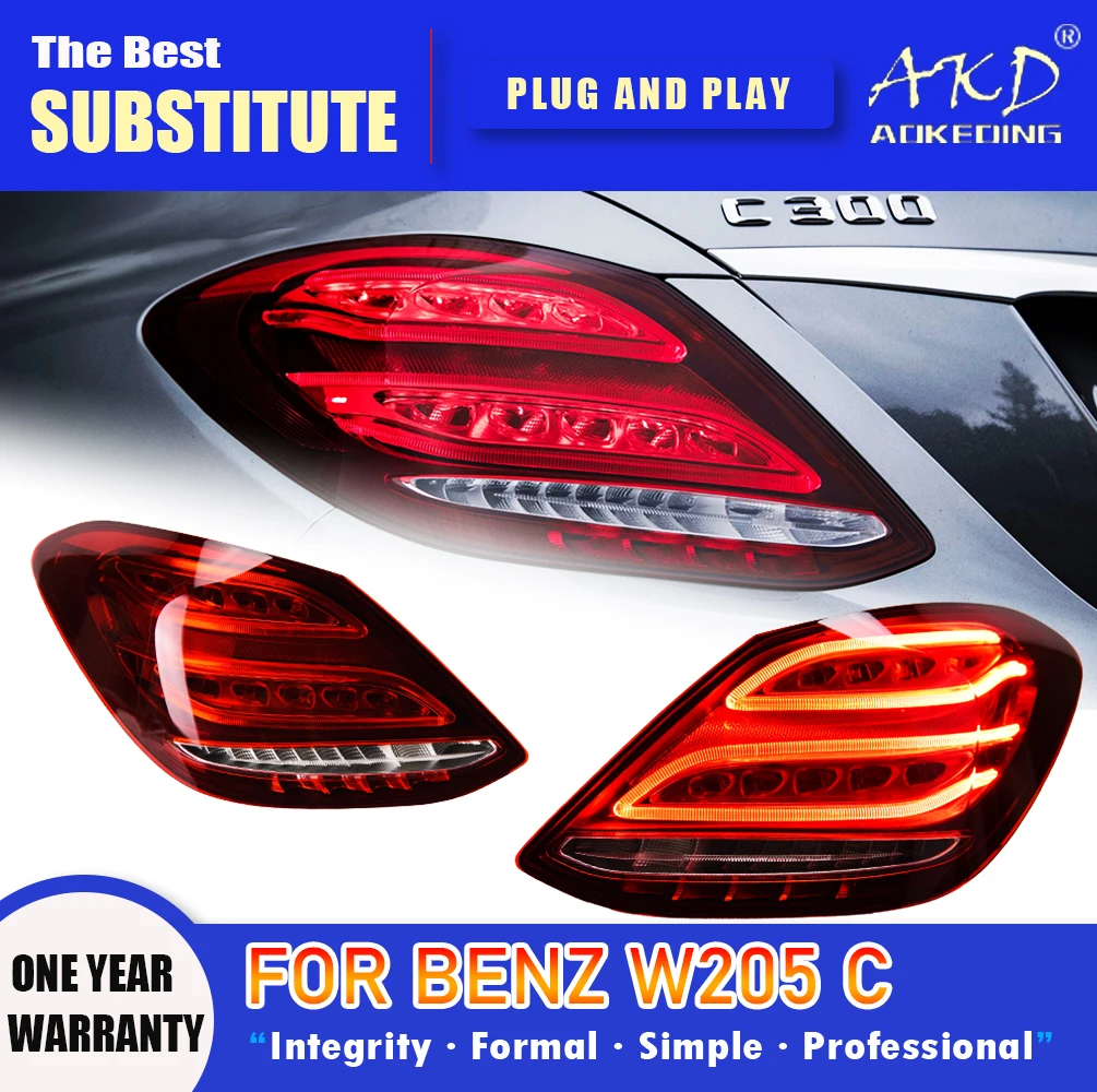 

Задняя фара AKD для Benz W205 светодиодный Tail 2014-2021 C180 C200 C260 C300, задний противотуманный тормоз, сигнал поворота, автомобильные аксессуары