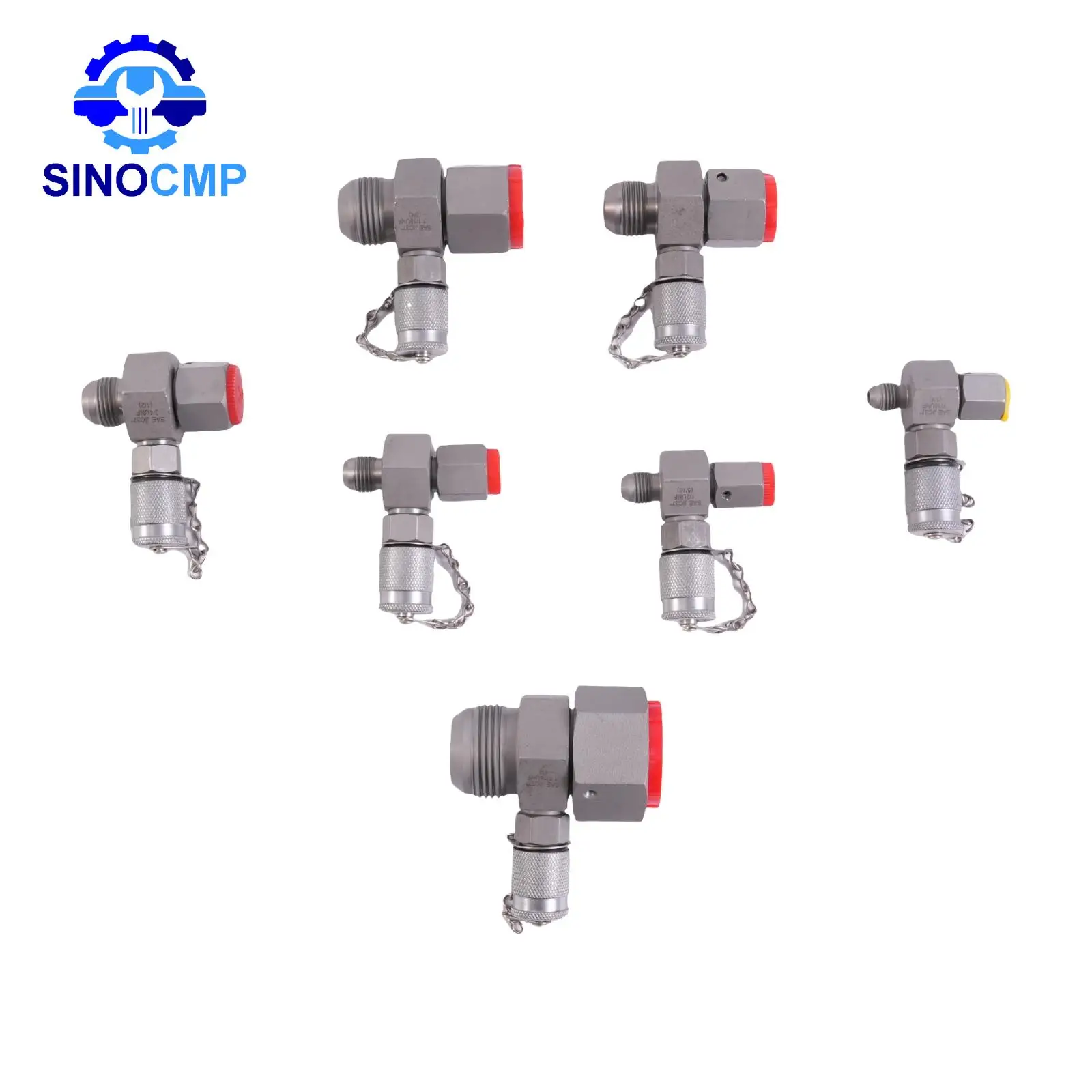 9000PSI / 600BAR JIC37 7 Pack Hydraulic Swivel Run Tees Hydrulic Tee Connector Tester Tee Coupling Set for excavator