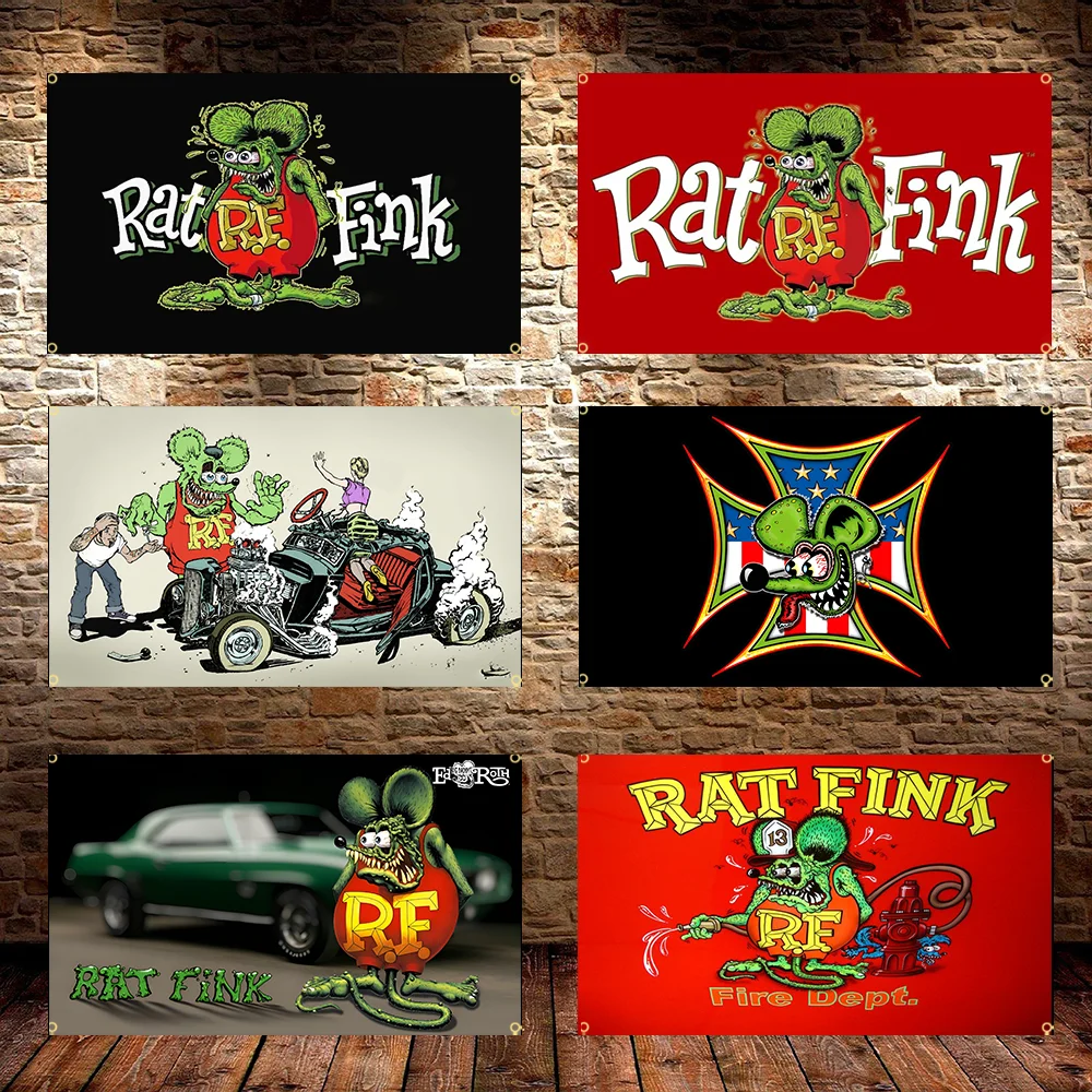 3x5ft Rat Finks Flag Applicable To Garage Or Outdoor For Decoration