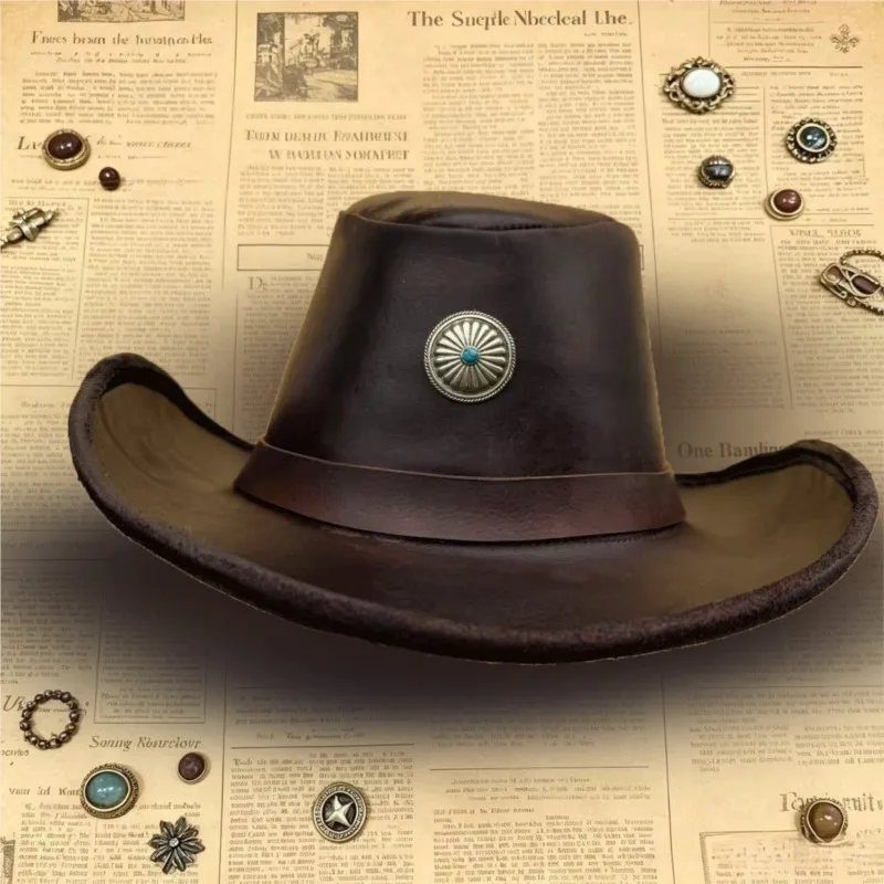 The top layer is made of leather with adjustable brim and handcrafted