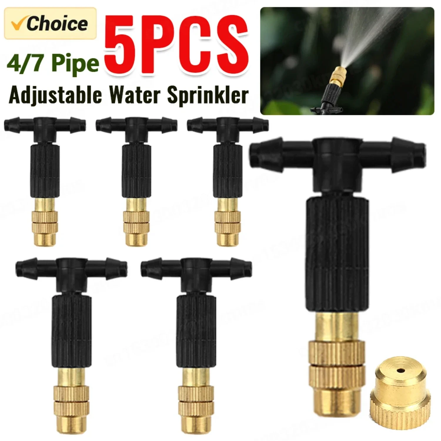 Efficient Adjustable Automatic Copper Water Sprinkler Set of 5 - Misting Tip Nozzle for 4/7 Pipe Irrigation System in Garden - C