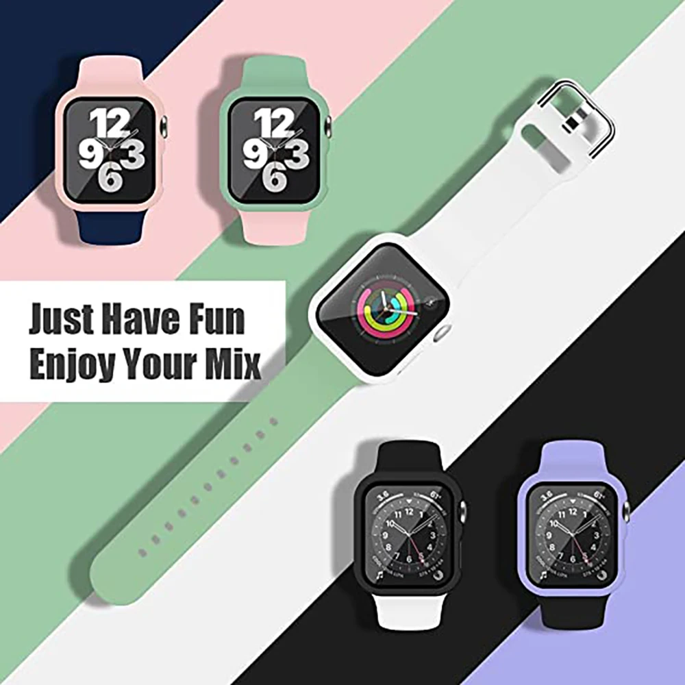 ANTHOUSE Sport Silicone Band and Case with Screen Protector for Apple Watch Series 7 Series 6 SE Series 5 Series 4