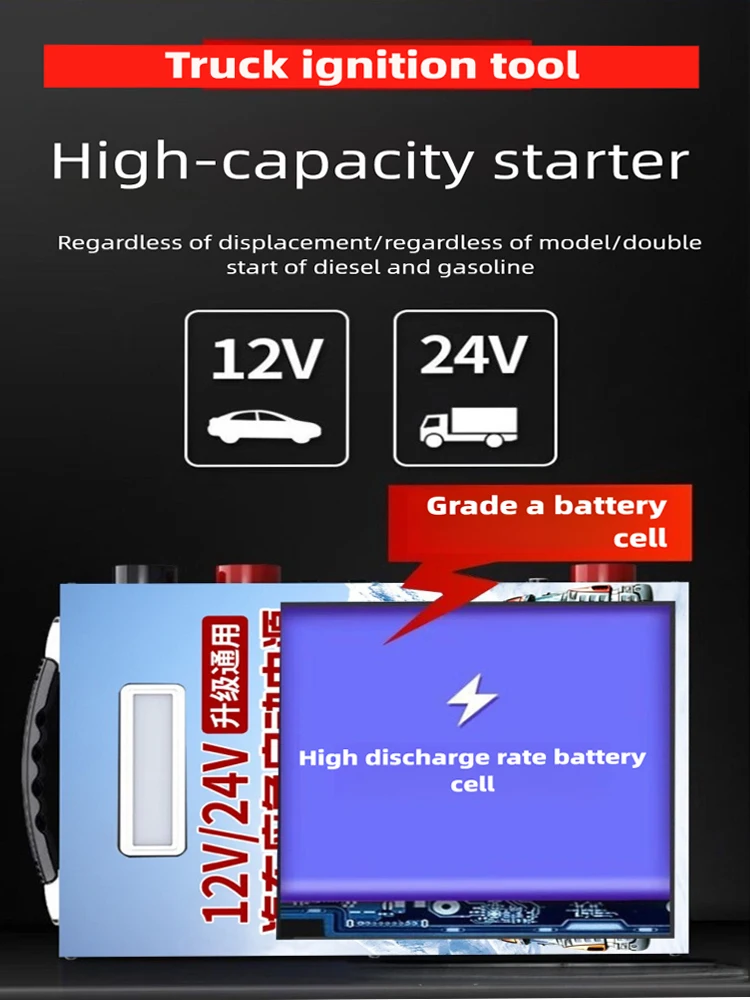 6000A 12V/24V car starting power supply 1880000mAh car starting device fast charging car battery large truck charger supercharge