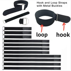 5Pcs Reusable Fastening Cable Straps with Metal Buckles Hook and Loop Straps Adjustable Nylon Cable Ties Straps Wire Organizer