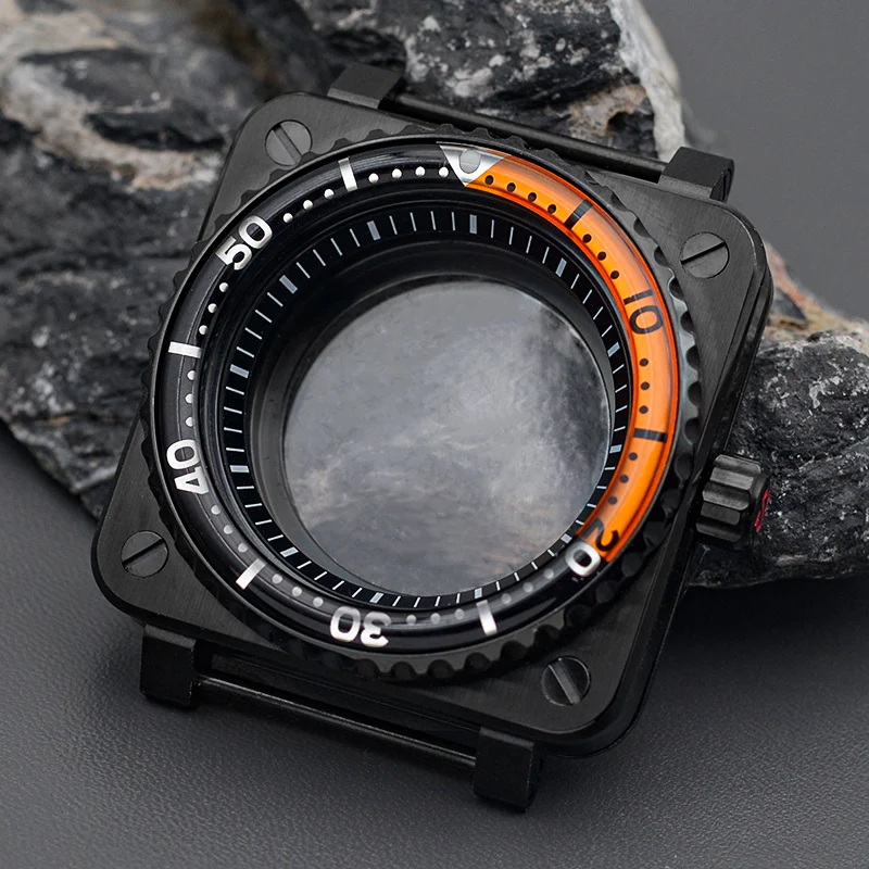 NONE Mod Black Square Uhrengehäuse Edelstahl Saphirglas passend für NH34 NH35 NH36 Automatikwerk Herren Taucheruhrengehäuse 6