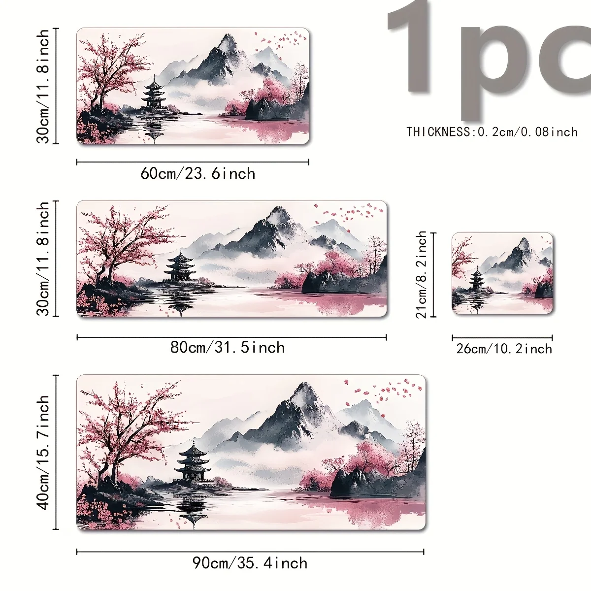Large Single-Sided Mouse Pad, Japanese Ink Landscape Design, Ideal for Competitive Gaming, Also Suitable for Laptop And Office Desktop Additions. Features a
