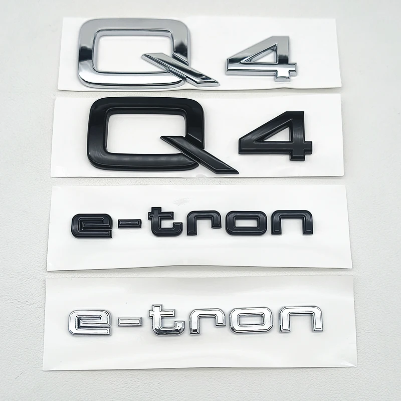 3D ABS Chrome Black E-tron Logo Q4 Emblem Letters Sticker Badge For Audi Q4 30 35 40 45 50 55 e-tron Accessories