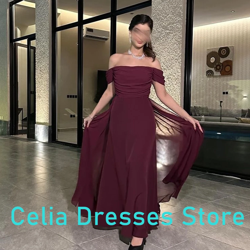 Elegant Solid Color Chiffon Sheath Strapless Plus Size Gowns For Occasions Pleats Evening Dress Ankle Length Off the Shoulder