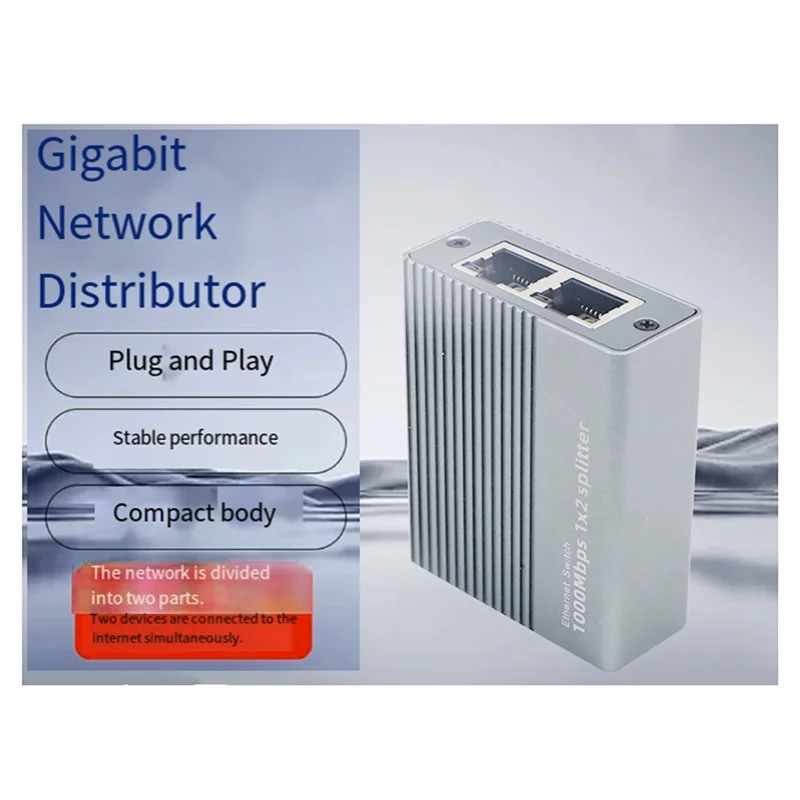 ABAC-divisor Ethernet Gigabit 1 a 2 divisor de red 1000Mbps Cable Ethernet conector de red divisor para Cable Cat8/7/6/5E/5