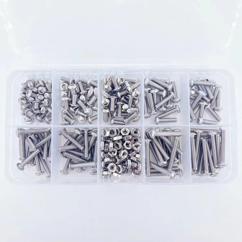 340pcs M3*5-20mm Stainless Hex Socket Button Head Screws Allen bolt Nut Assortment Kit