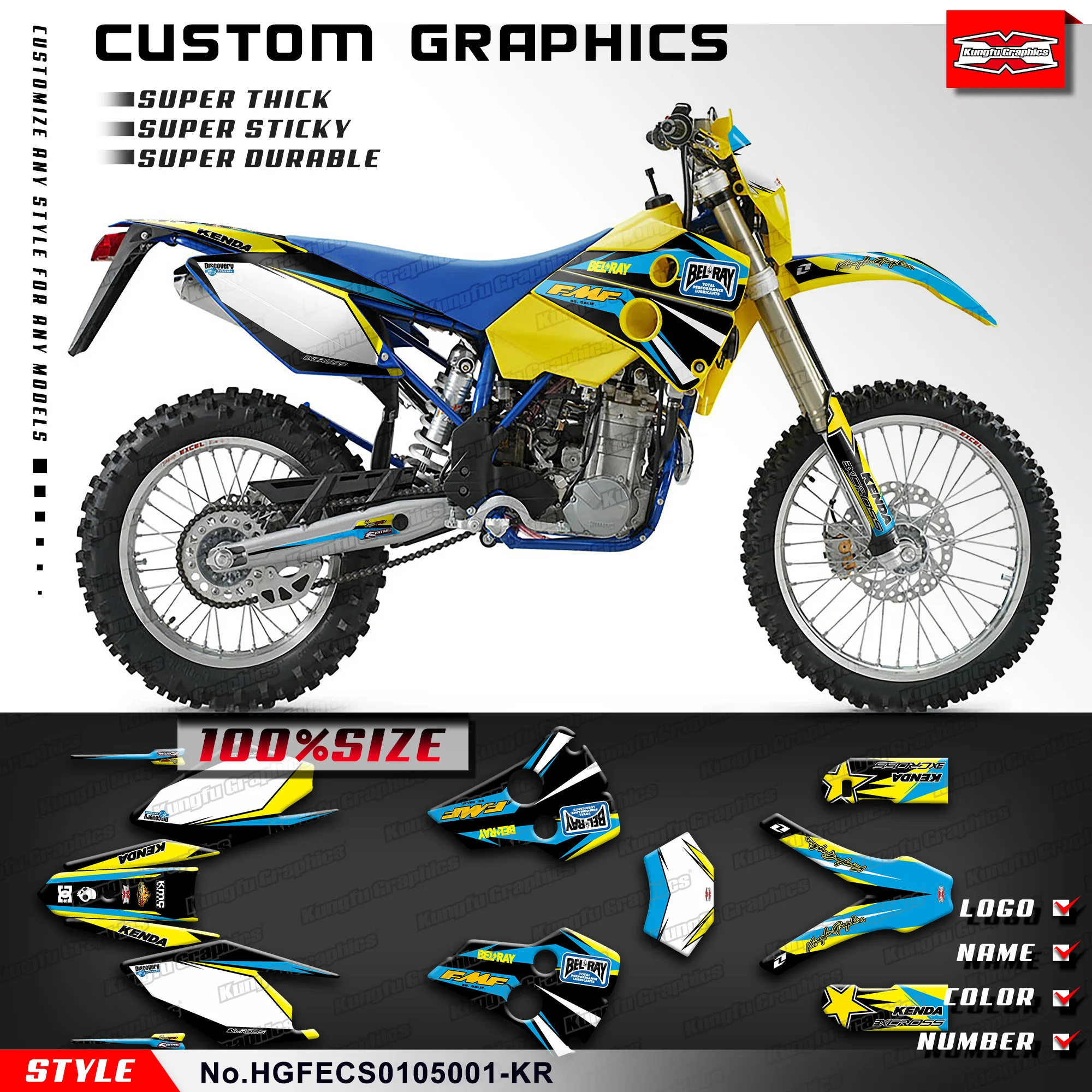 KUNGFU GRAPHICS Stickers Decals Stickers for Husaberg FS FC FE 400 450 501 550 650 2001 2002 2003 2004 2005, HGFECS0105001-KR