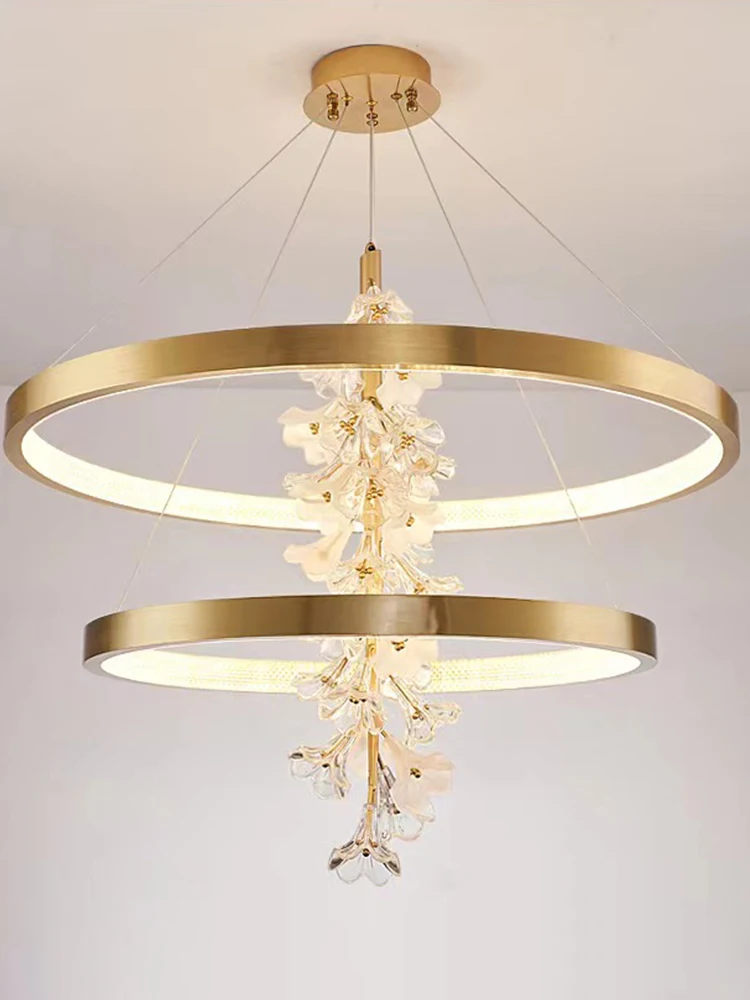 AiPaiTe Gold Aluminum Acrylic Glass Ring Flower LED Chandelier for Decoration room ，Lamps for room，Height Adjustable