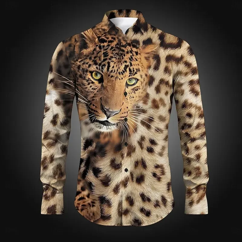 2025 camisa de solapa con estampado de leopardo para hombre, moda informal para hombre, nuevo diseño, suave y cómodo, talla grande XS-6XL