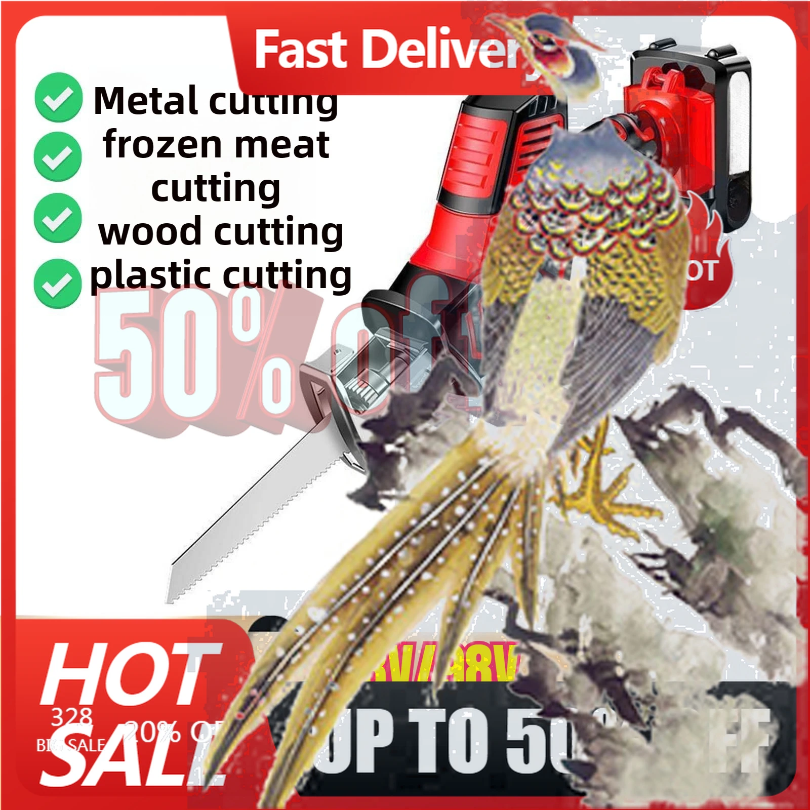 

【Fast Delivery】Cordless Electric Reciprocating Saw Wood Metal Cutting Saber Saw Portable Chainsaw Power Tools For 18V Battery Pi