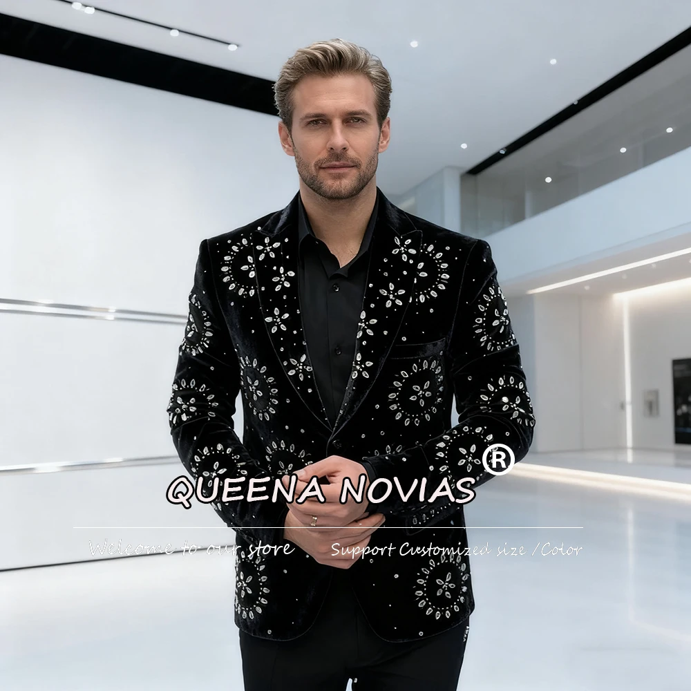 

Роскошные мужские костюмы с бриллиантами для свадьбы, комплект из 2 предметов, бархатные пиджаки для выпускного вечера, наряды для жениха, формальный ужин, вечерние смокинги по индивидуальному заказу