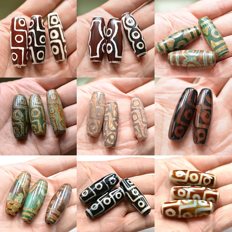 FLTMRH  Vintage Green Stone Natural Tibetan Dzi Agates Stone Beads Oval Geometric Nine-eyed Antique Agates Beads for Women Ma