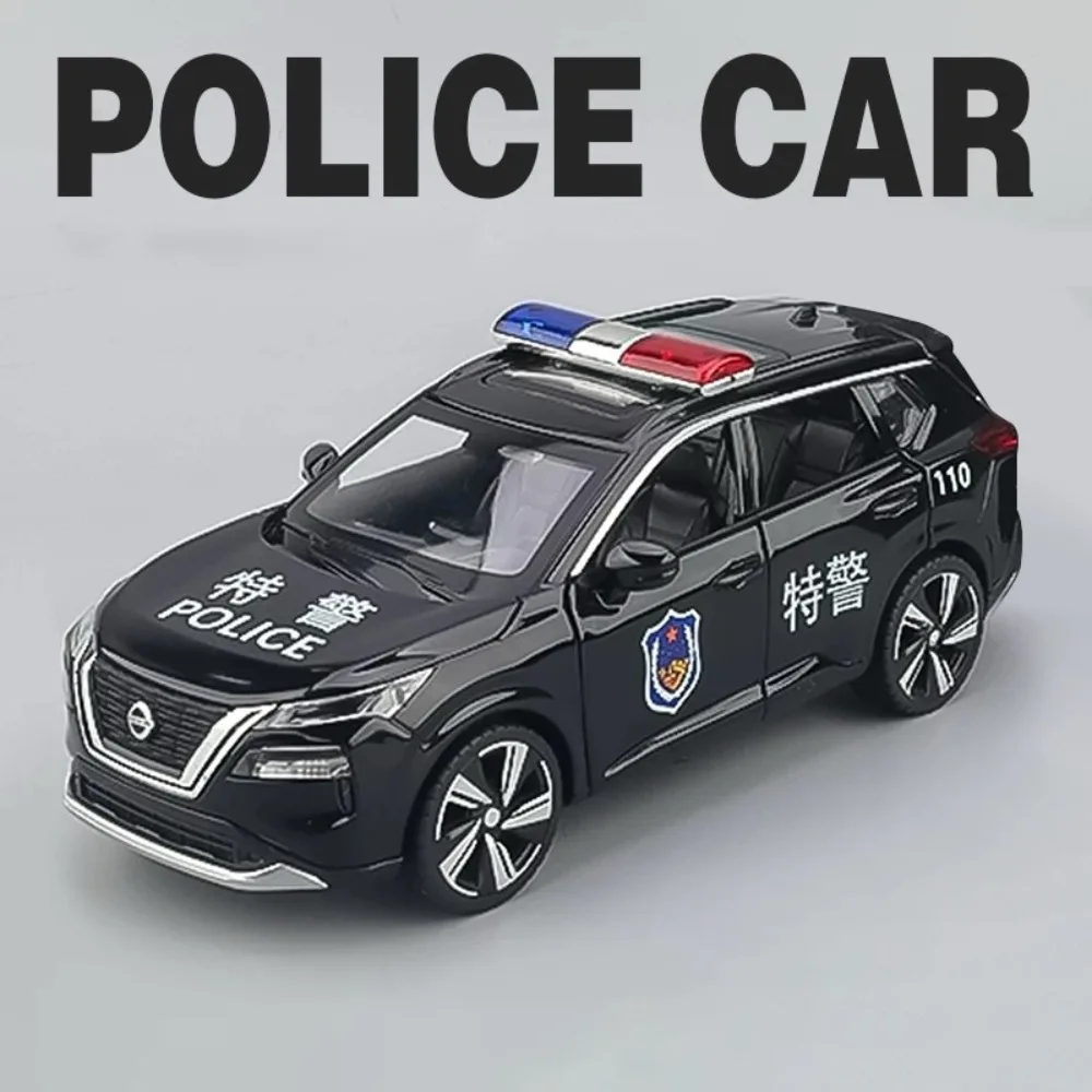 

1:32 X-Trail модель полицейского автомобиля, игрушечные двери, открытые откатные звуковые светильники, миниатюрные модели транспортных средств для общественной безопасности, подарки для мальчиков