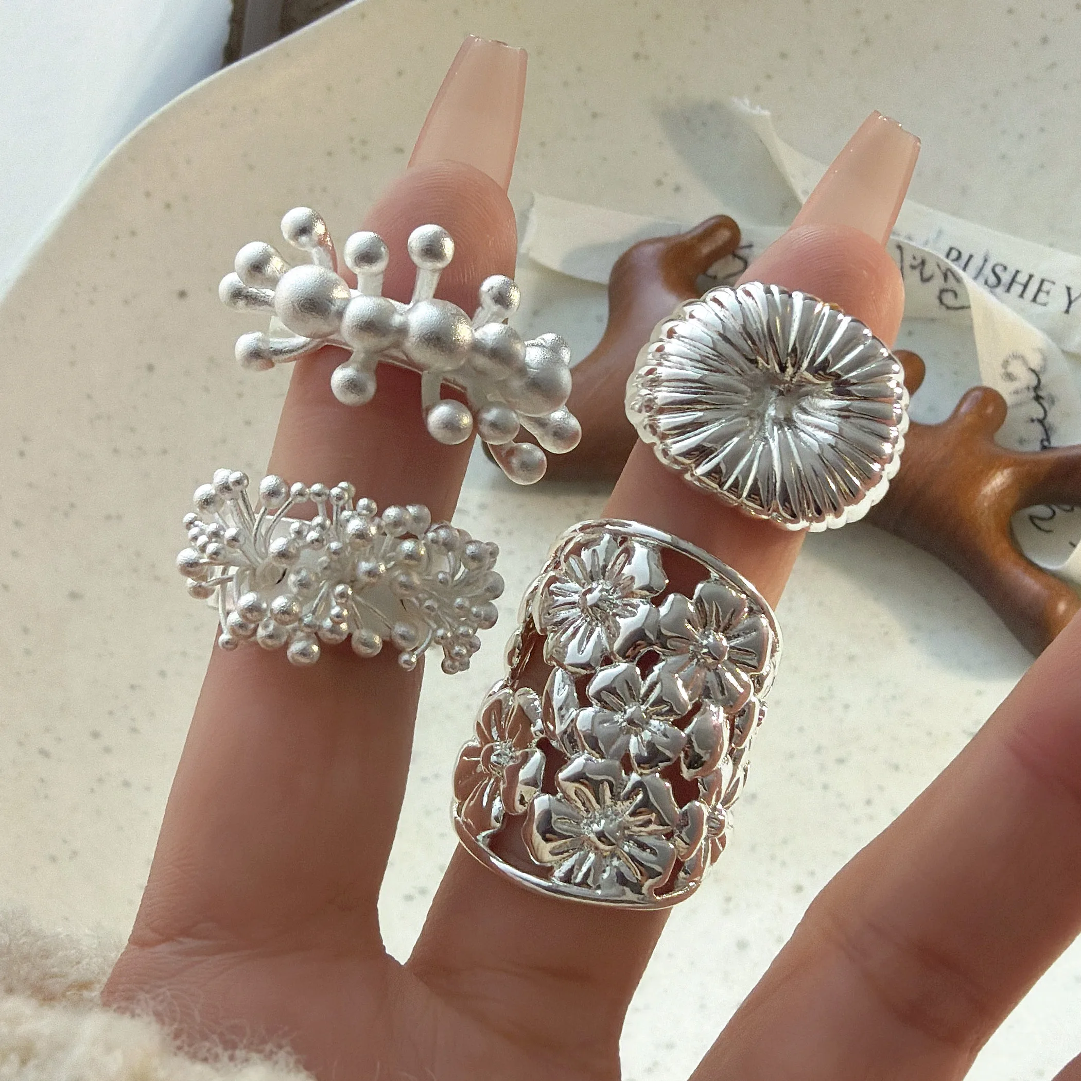 

Кольца из стерлингового серебра 925 пробы для женщин, пара, минималистичный ручной работы, простое кольцо с блестящим цветком, ювелирные изделия, подарок, предотвращение аллергии