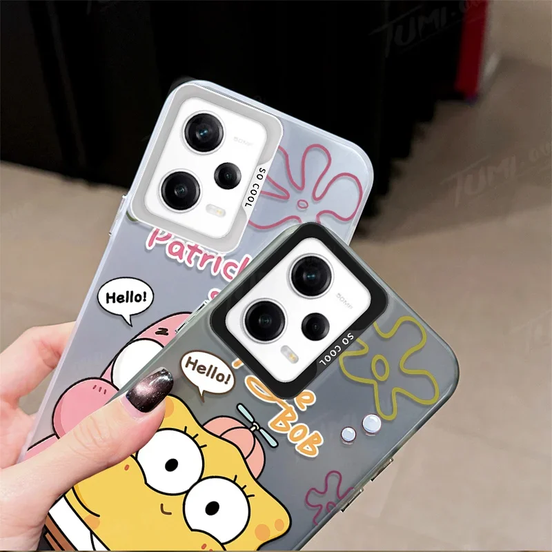 Plating Phone Case For Xiaomi Redmi Note 13 12 11 Pro Plus 10 9 Pro Max 12S 11S 10S 9S 12C 13C Cartoon Cute SpongeBobs Back Capa image 4