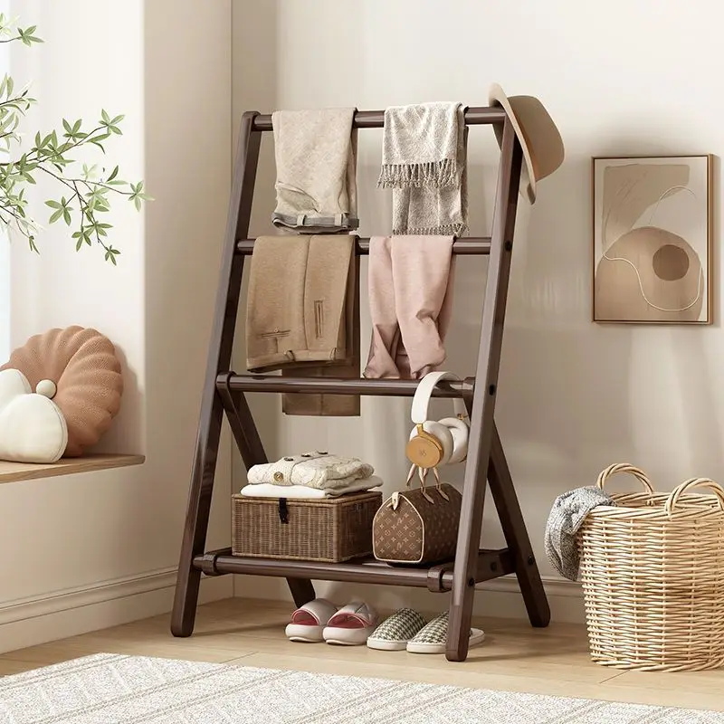 Foldable Coat Racks Wooden Floor Removable Space Saving Clothes Racks Cheap Hallway Wardrobe Organizer Shelf Dressing Rooms