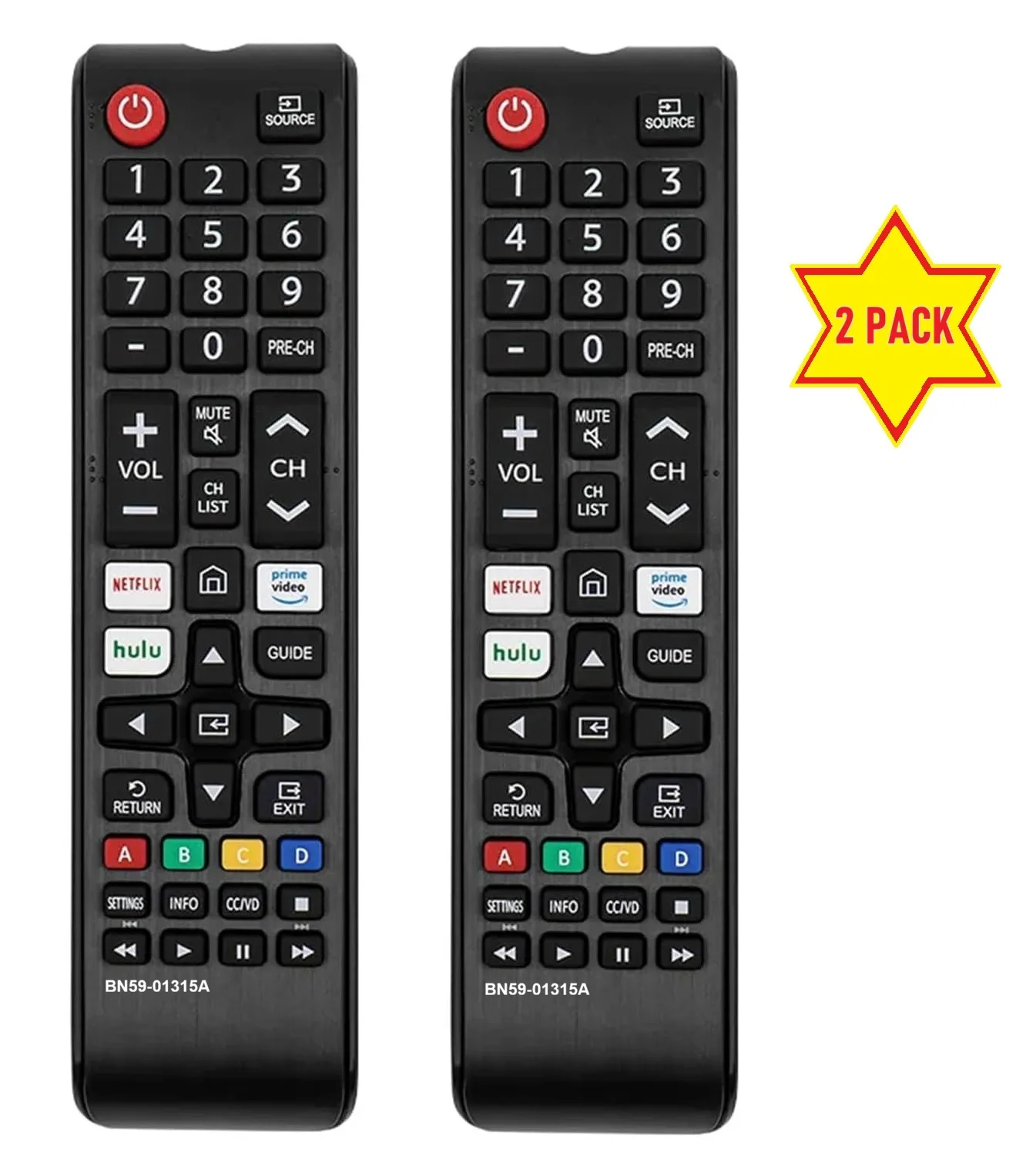 

2 PACK BN59-01315A/BN59-01315D /BN59-01315MTV Remote Control Replaces For Samsung Smart TV BN59-01315B BN59-01315N BN59-01315M