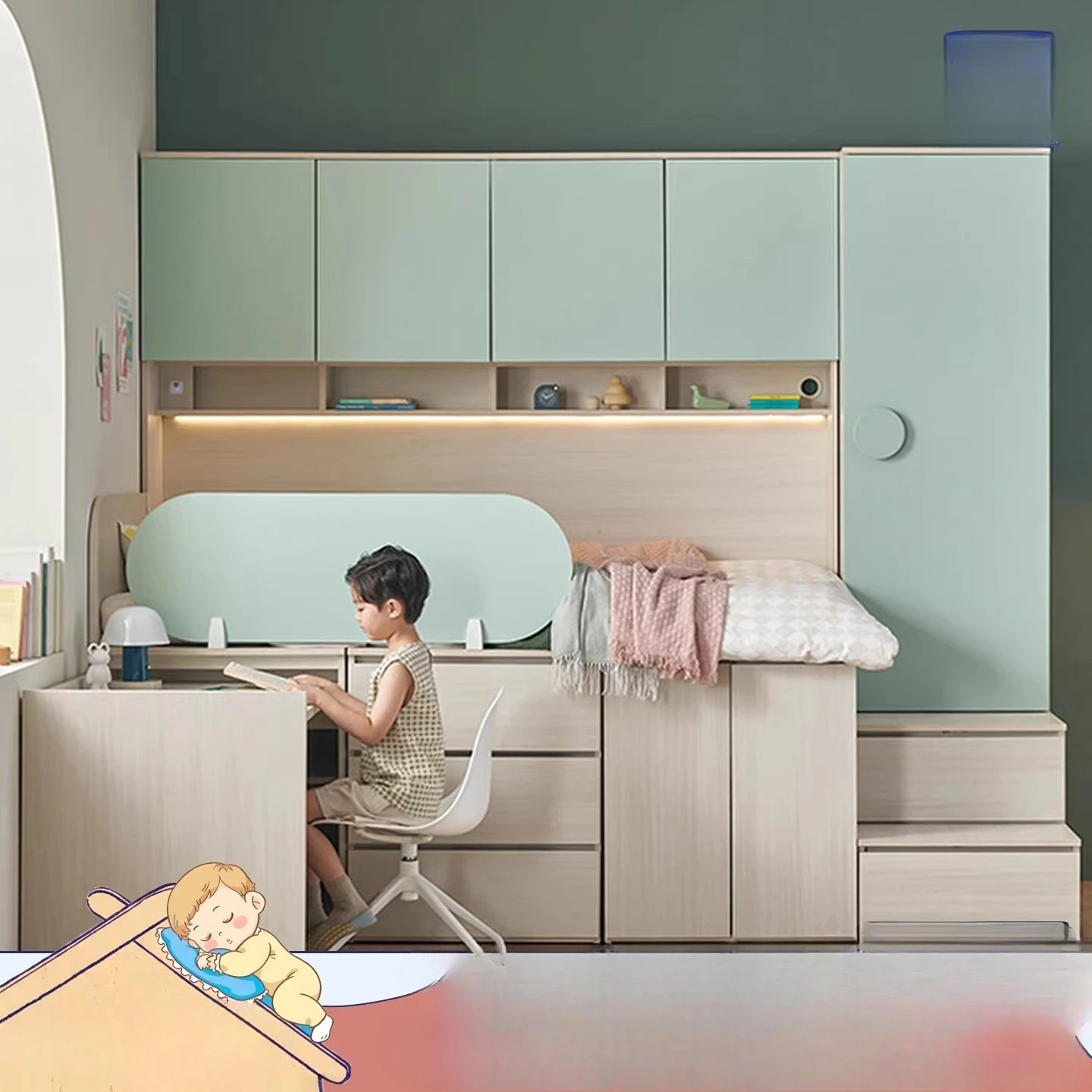 

Customizable locker, desk under the bed, mother and child half-height bed with wardrobe, small apartment combination bed