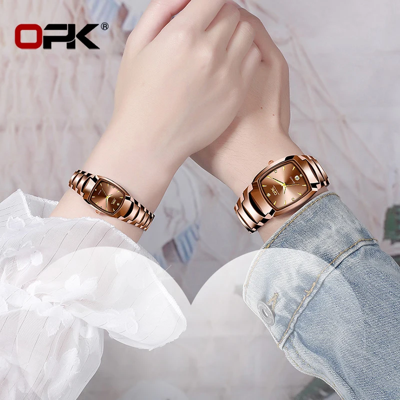OPK Quartz Couple Watch Top Fashion Luxury Waterproof Luminous Diamond Watch Elegant and Romantic Style Men's Women's Watch 8112