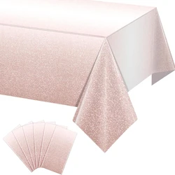 1PC Ombre Rose Gold Plastic Tablecloth Gradient Pastel Rose Gold Tablecloths for Rectangle Tables for Wedding Birthday Party