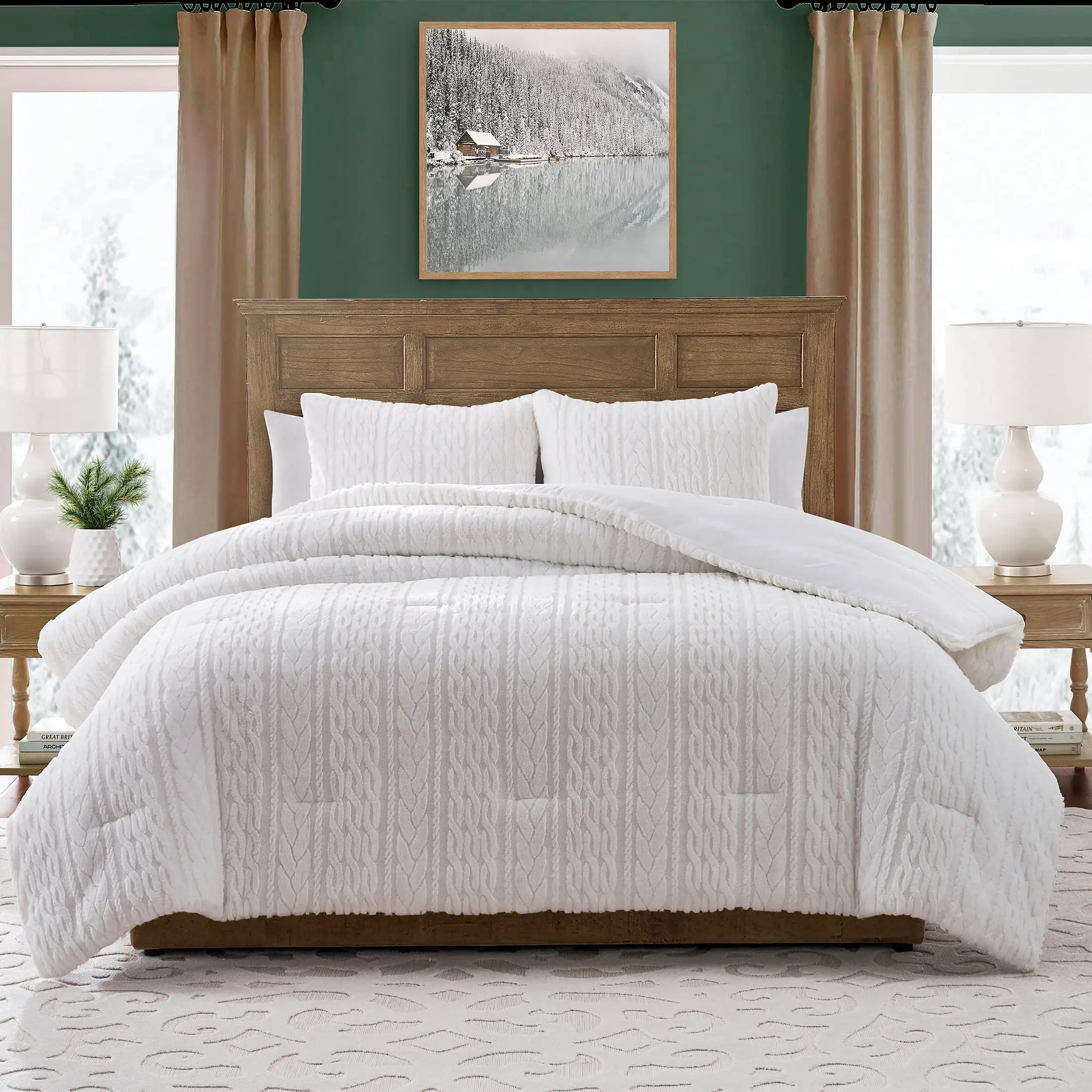 

Anabel Carved Fur 3-Piece White Faux Rabbit Fur Comforter Set, King