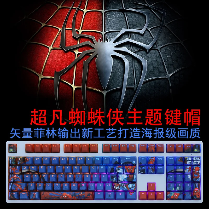 1ชุด Spider ธีม PBT Dye Subbed Keycaps สองมิติการ์ตูน Anime Gaming Key Caps OEM โปรไฟล์ Backlit Keycap สำหรับ ANSI