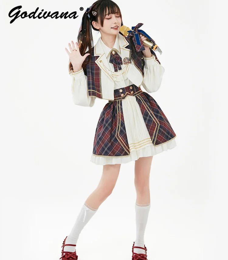 Song-Promotion Costume Lolita Women's Team Little Idol Suit JK Uniform Sweet Girls Long Sleeve Shirt Cloak and Skirt Set Outfits