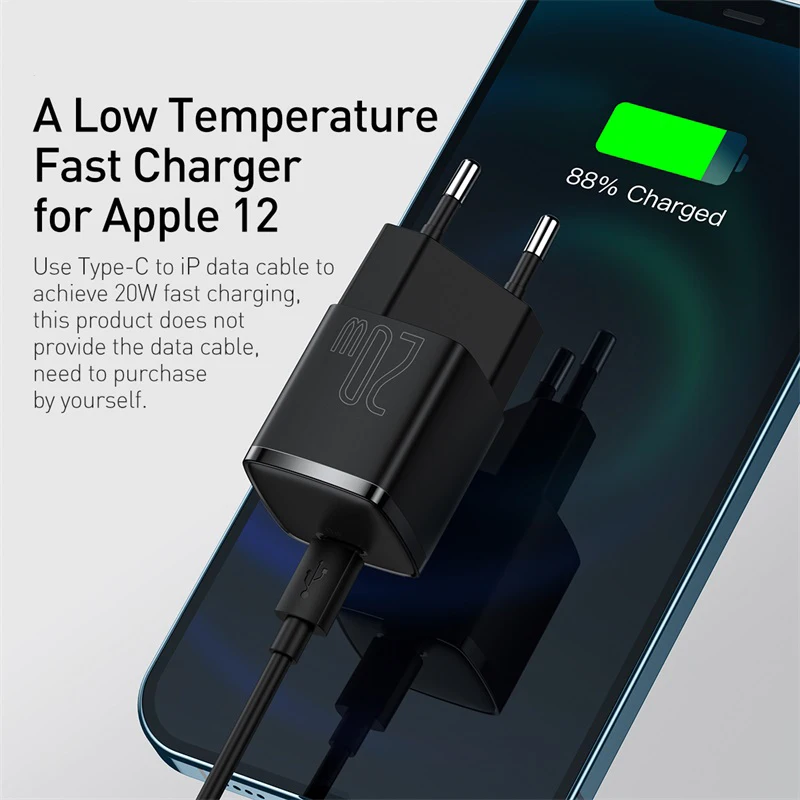 Baseus 20W USB C Charger Portable Type C Charger Support PD Fast Charging For iPhone 15 14 13 12 11 Pro Max 8 Plus Quick Charger