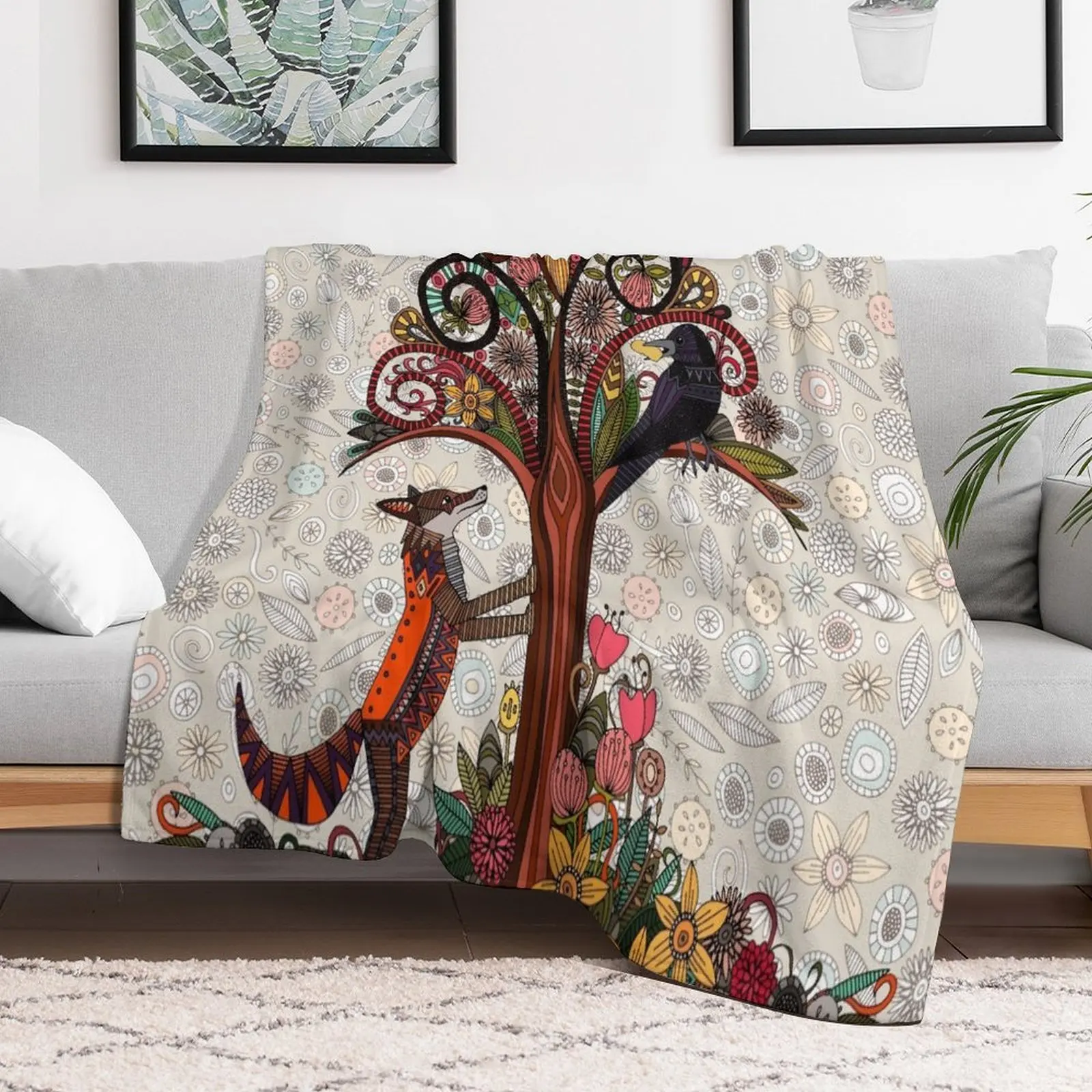 fox and crow Throw Blanket wednesday Cute Picnic Blankets