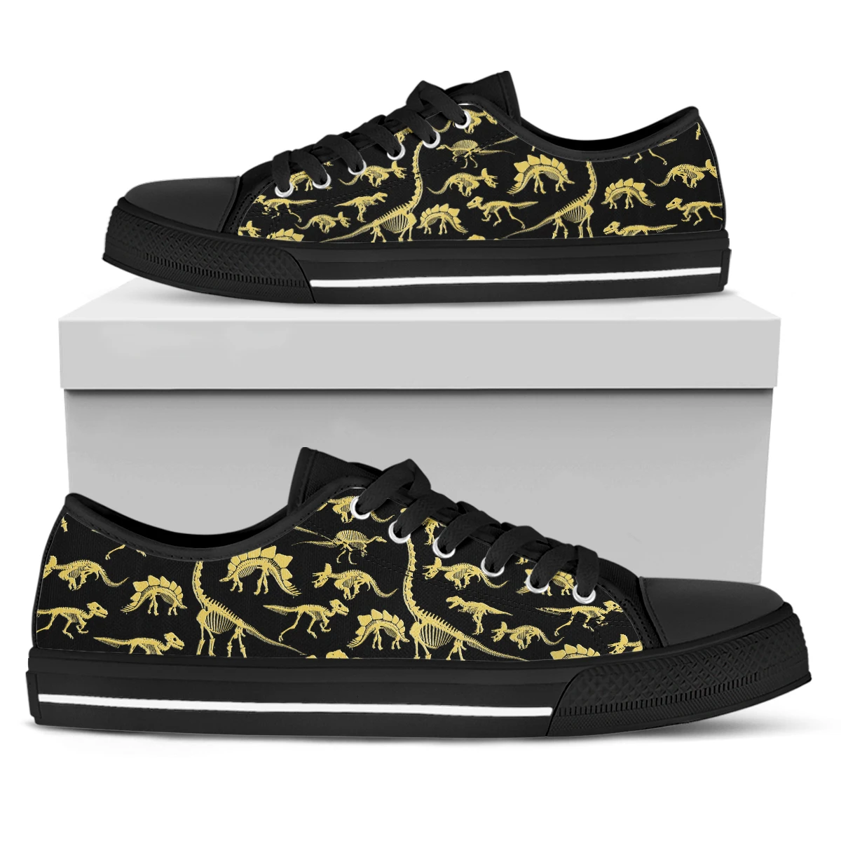 ELVISWORDS Cool Black Soft Sole Jurassic Dinosaur Print Lightweight Spring Outdoor Sneakers Comfortable Low Top Women's Shoes