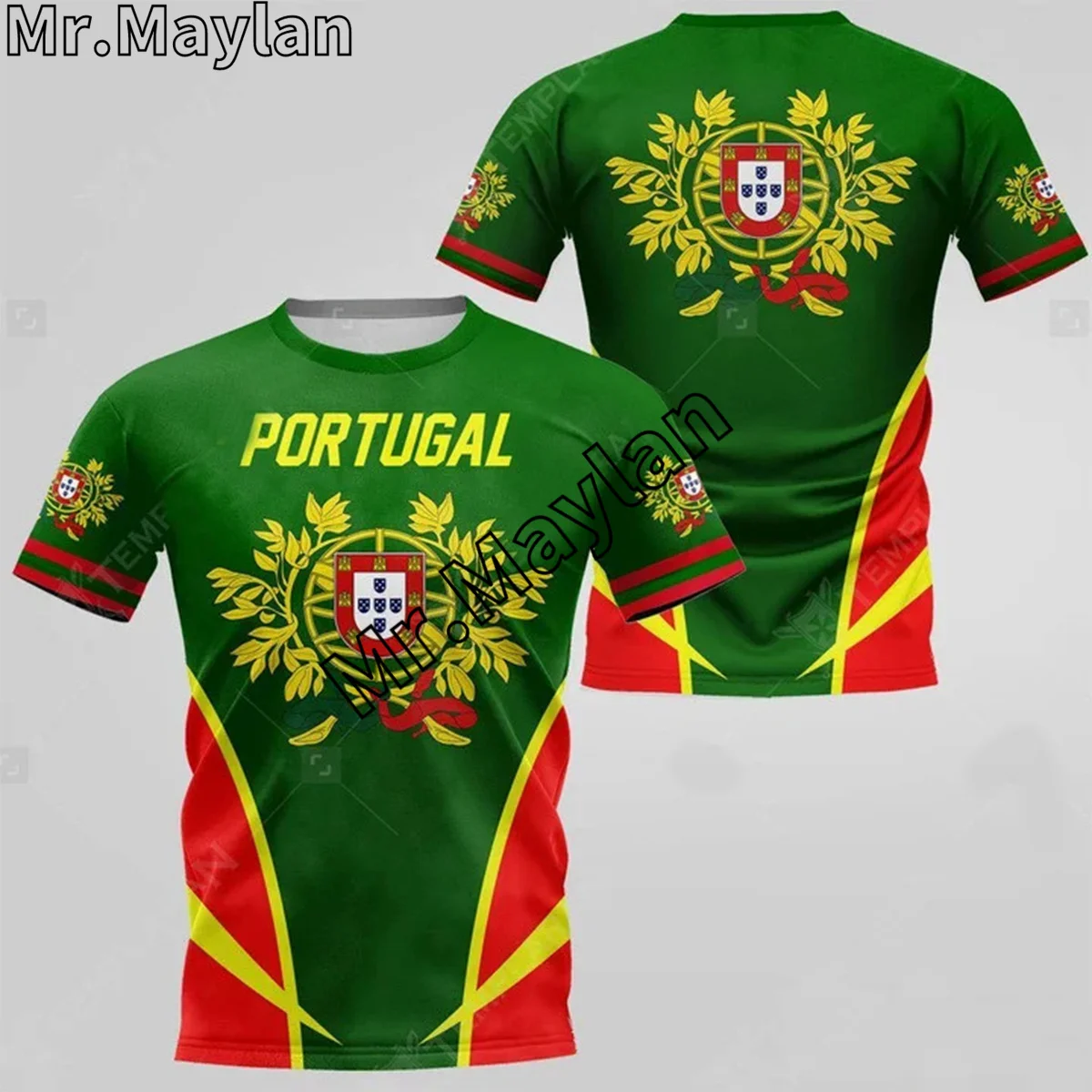 PORTUGAL COAT OF ARMS Flag Summer New Fashion Yellow  Red 3D Tops Tee Tshirt Men Women Short Sleeve T shirt Streetwear Style-156