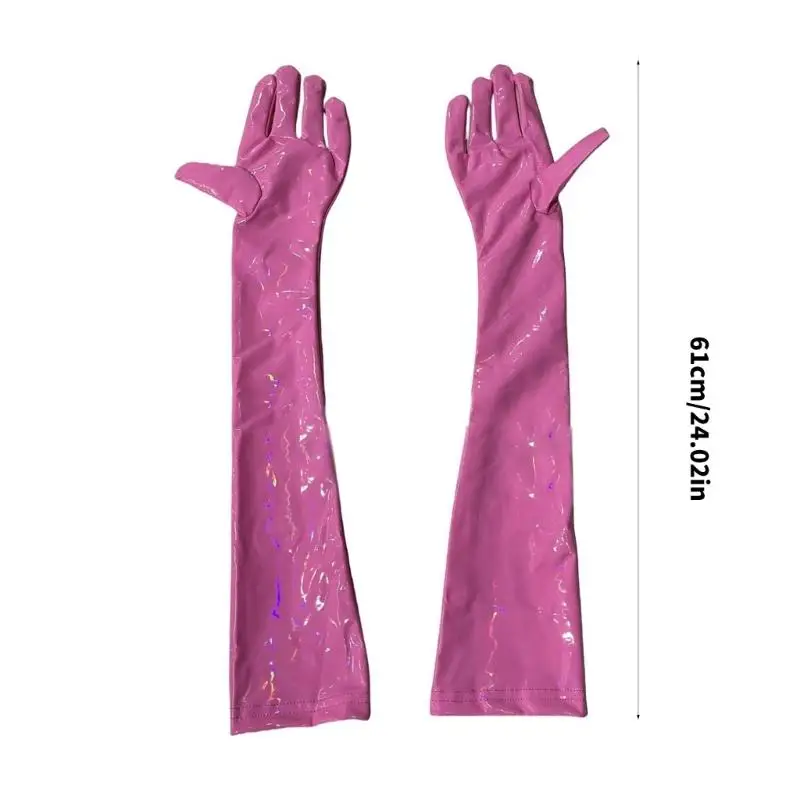 652F قفازات نسائية عصرية طويلة من جلد البولي يوريثان قفازات عالية اللمعان ملابس لعب الأدوار وملابس المناسبات الخاصة