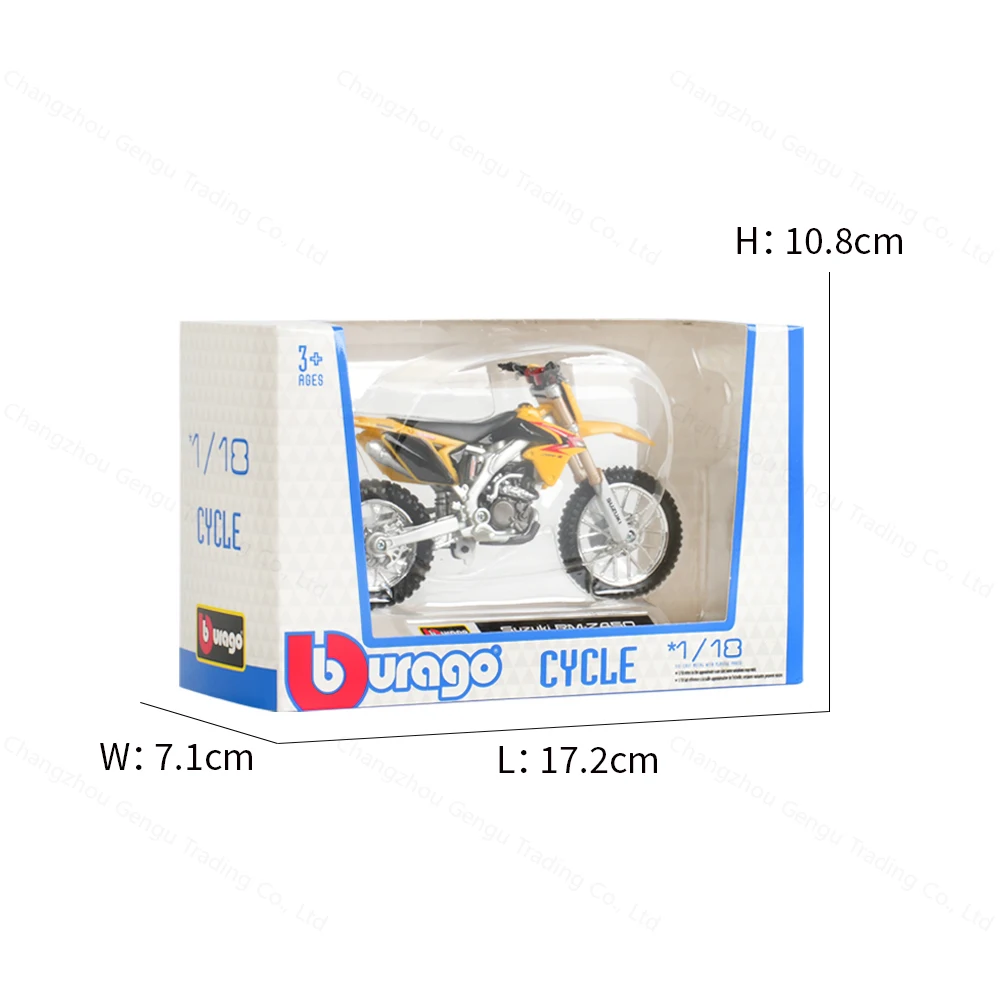 Bburago 1:18 Suzuki RM-Z450 vehículos fundidos estáticos juguetes de modelos de motocicletas coleccionables