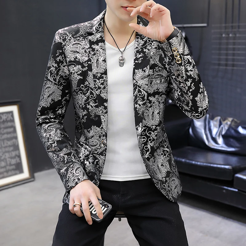 2024 New Men\'s Blazer Fashion Casual Boutique Business Bronzing Design Evening Dress Suit / Male Slim Fit Blazers Jacket Coat