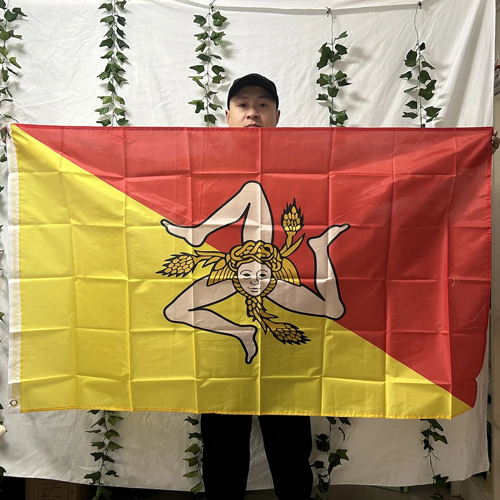 TIKI FLAG Sicily Flag 3x5fts 90x150cm polyester Sicilian Flags and Banners Italy Trinacria Symbol Sicily Flag for Decoration