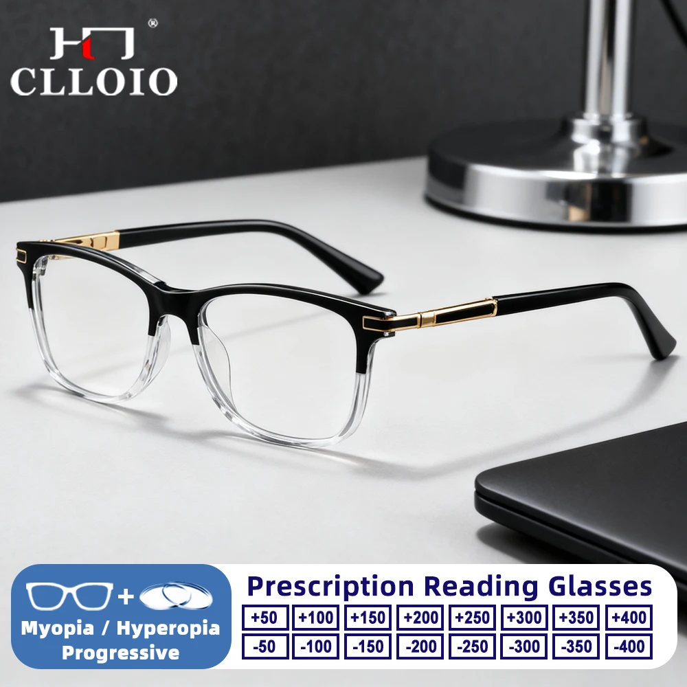 

CLLOIO New Fashion Anti Blue Light Square Frame Reading High Quality Men TR90 Myopia Optical Progressive Prescription Eyeglasses