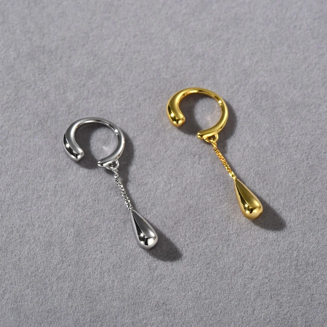 Fashion Simple Tassel Water Droplet Gold Silver Pendant Ear Clip Earring Woman Popular Jewelry Accessories