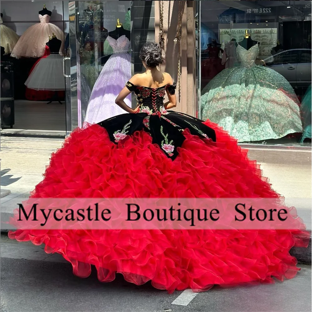 

Luxury Appliques Beaded Ball Gown Mexi Quinceanera Dresses 2023 Off Shoulder Ruffle Sweet 16 Dresses Vestidos De 15 Años Lace Up