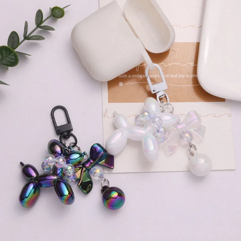 Fashion Cute Acrylic Balloon Dog Key Chain Beads Bowknot Puppy Keychain For Women Bag Pendant Couple Friend Gift Jewelry