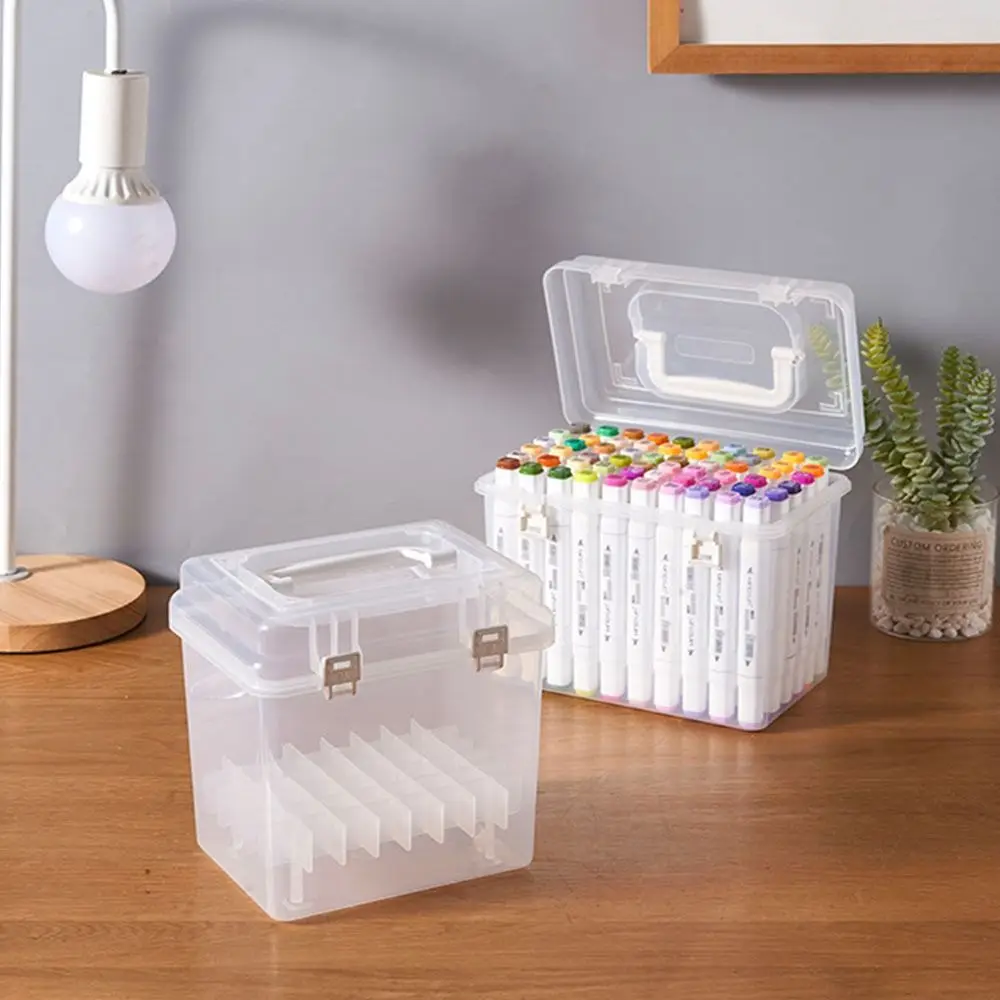 Transparent Marker Box Storage Box 80pcs Plastic Transparent Box Portable Watercolor Marker Box Case School Supplies